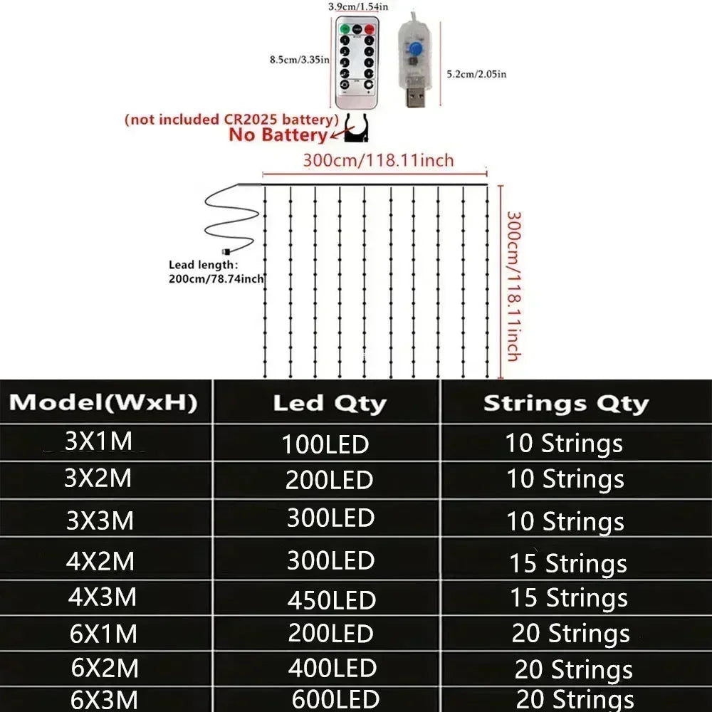rideau lumineux étoiles blanc multicolore moderne télécommande led 600led 6mx3m transparent vacances