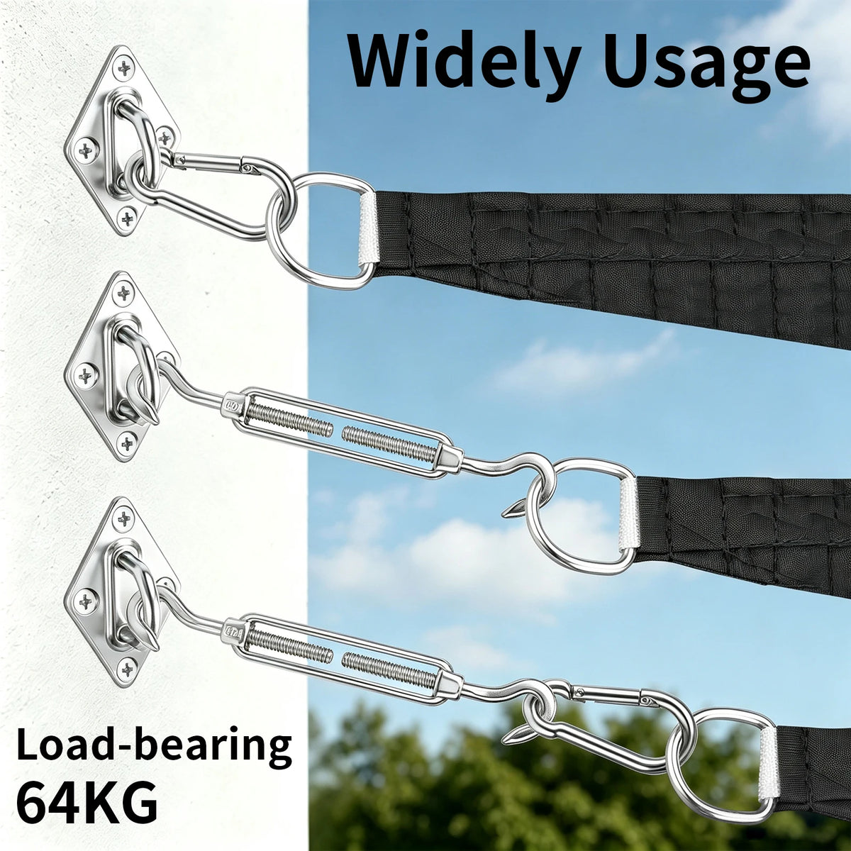 fixation tissus vis turnbuckle pad eye snap hook expansion plastique kit industriel robusteextérieur camping