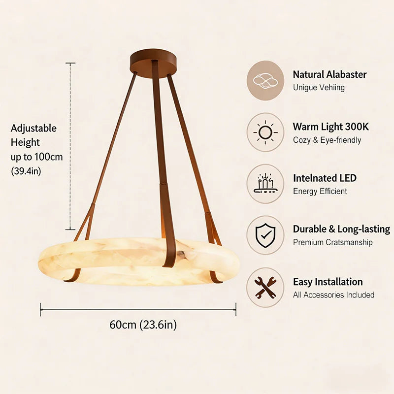 Suspension lumineuse moderne marbre marron cuir chaînes lumière LED 3000K 4500K 6000K