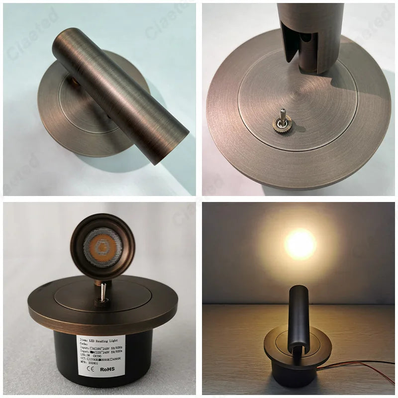 lampe murale moderne bronze lisse éclairage chambre étude interrupteur rotatif led 249lm 90260v