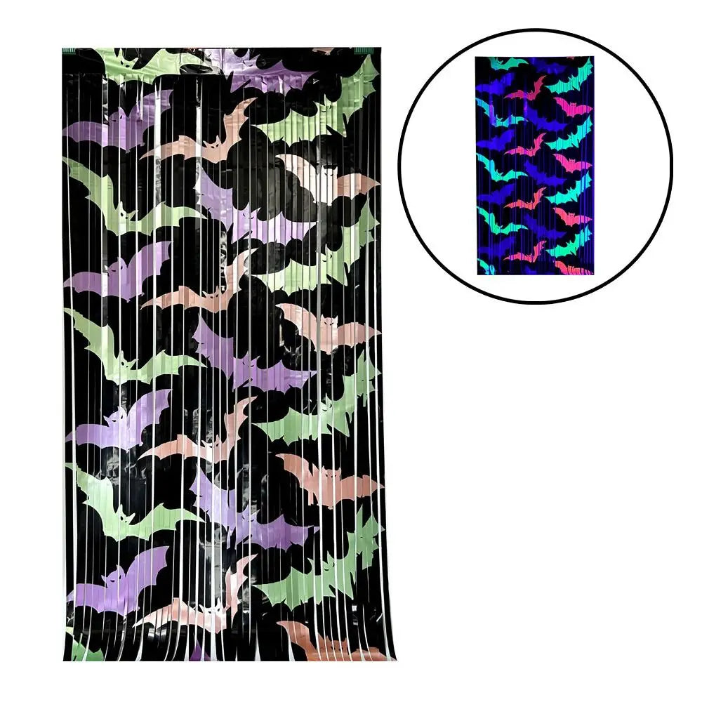 rideau guirlandes halloween chauves souris noir rose bleu vert violet opalescent