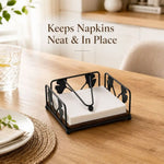 porte serviettes rustique feuilles métal noir base bois texturée récipient carré champêtre