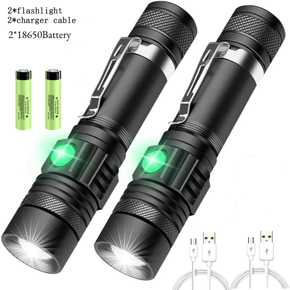 torches led rechargeables tactiques zoom ip65 camping outdoor deux pièces