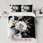 ensemble literie floral luxueux blanc noir or taies d'oreiller fermeture éclair couverture sans garniture