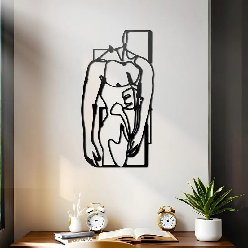 sculpture murale abstraite contemporaine métal noir fixée mur sans fil nécessaire horizontal
