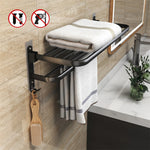 porte serviettes mural noir mat aluminium moderne barreaux horizontaux étendoir crochets serviettes blanches bleues