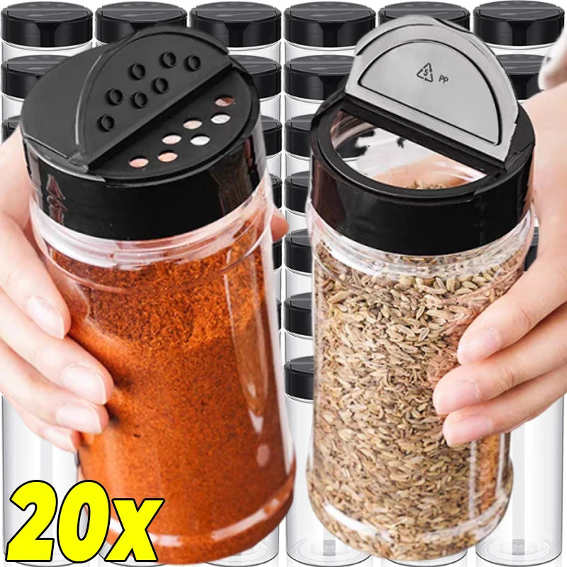 bouteille épices transparente plastique noir rangement condiments cuisine moderne pot assaisonnement poudre liquide liquide