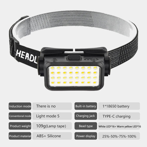 lampe frontale multifonctionnelle modes 16 led blanches 16 led chaleur recharge type