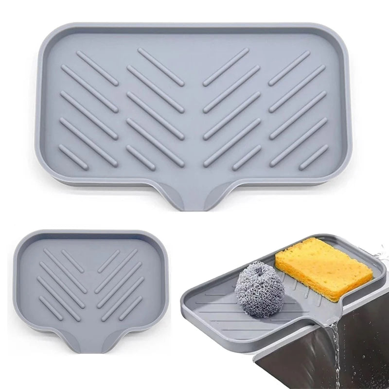 rangement silicone évier moderne éponge savon flacons minimaliste multifonction pliable gris texturé