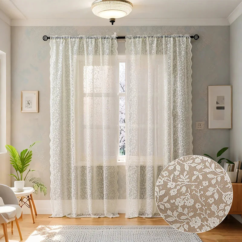 rideau dentelle floral transparent classique blanc beige vert rose polyester doux chambre salon