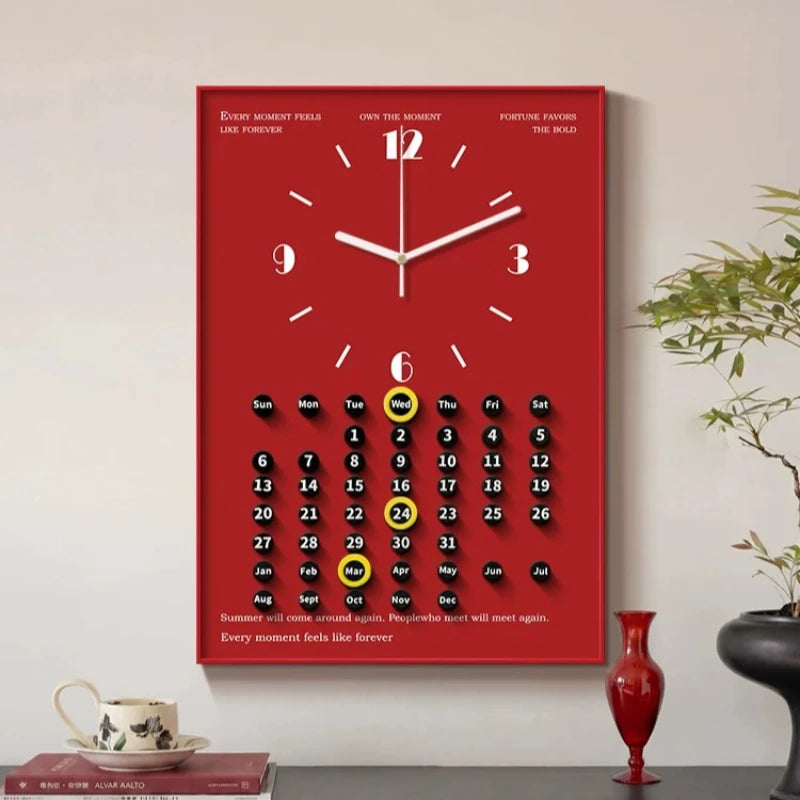 horloge murale moderne mécanique calendrier unique antique rouge noir minimaliste