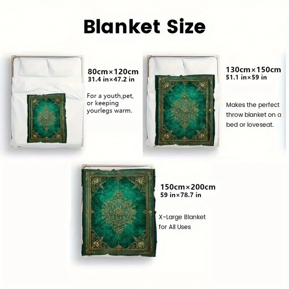 couverture velours vert émeraude broderie dorée motif floral boho chic canapé décoration hiver