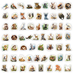 stickers animaux forêt multicolores aquarelle adhésifs imperméables usage unique pc eau carnet notes modernes