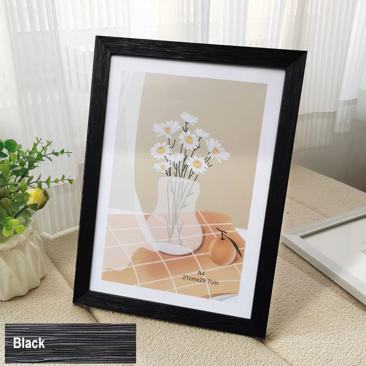 Cadre photo moderne transparent illustration fleurs théière 8x10 beige noir gris clairversible crochets