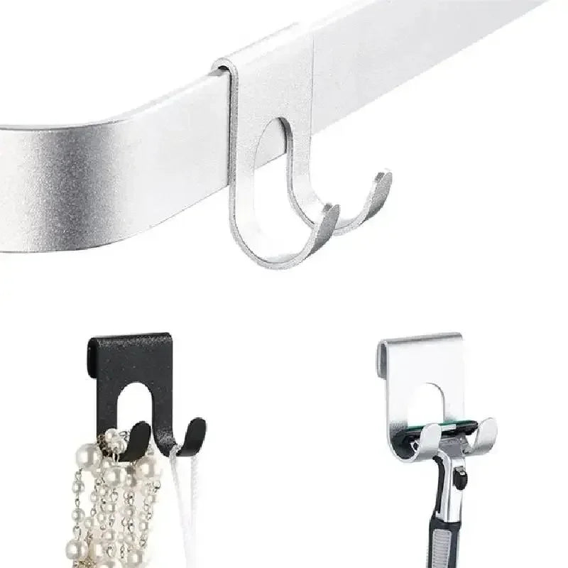 porte serviettes moderne aluminium noir crochet mural adhésif salle bain 2pcs lisse brillant