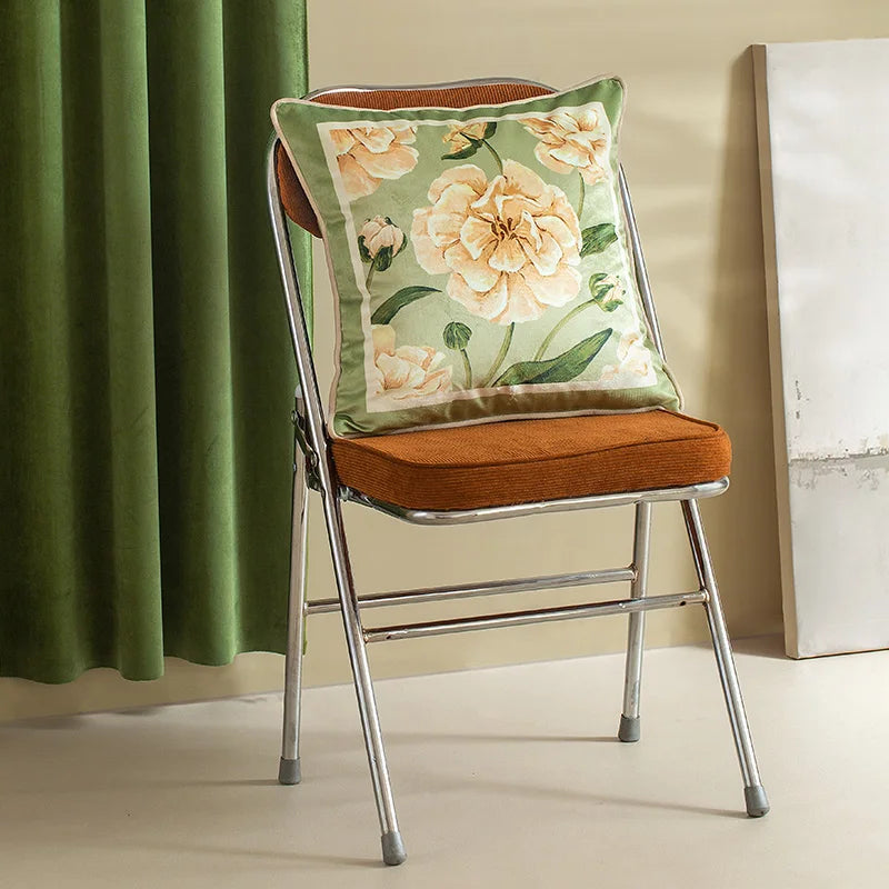 coussin carré velours fleuri vert clair vintage 45x45cm 55x55cm décoration maison lit sofa farmhouse