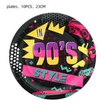 nappe jetable 90s anniversaire graphique cassette audio noir rose jaune bleu festive retrogaming tableDecoration