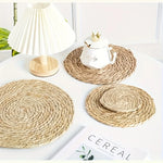 tapis table rustique tissé main spirale naturel 30cm 18cm farmhouse decoration assiettes couverts dorés