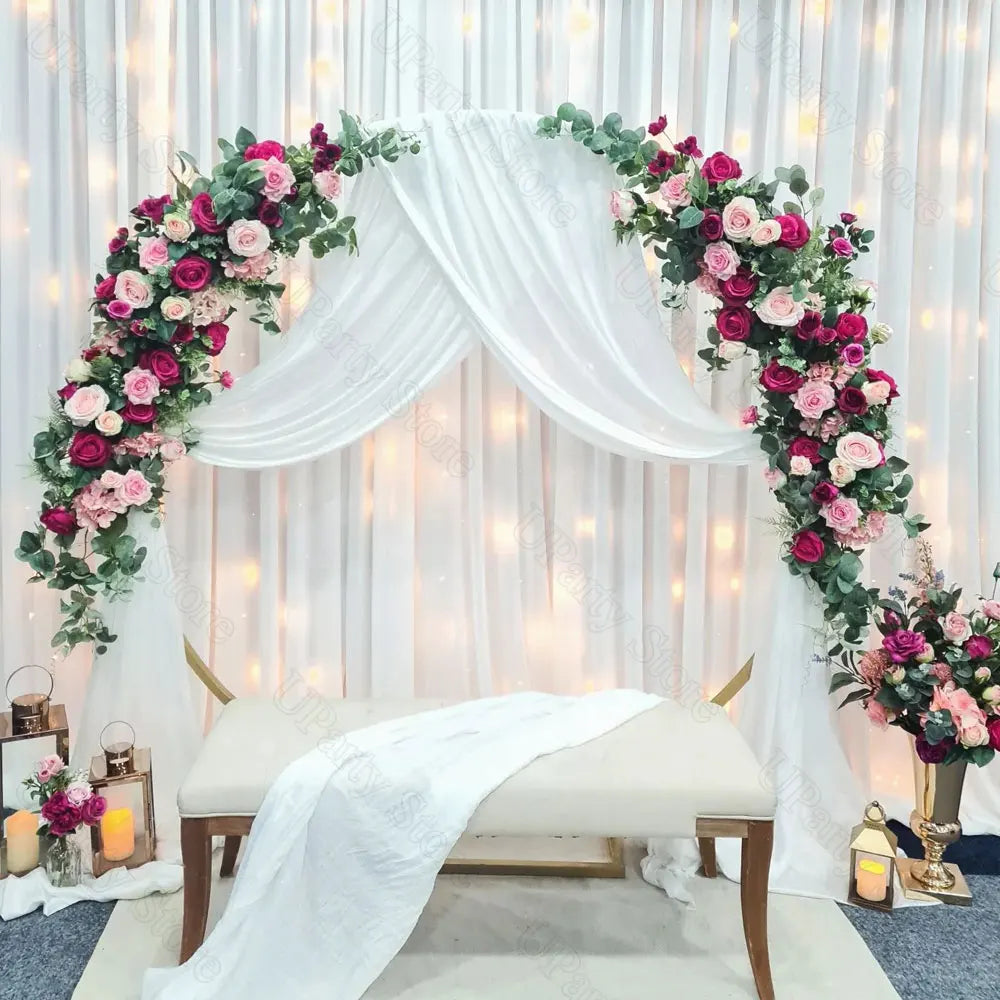 arche decorative mariage blanc rose verte dorée ondulée elegante fleur guirlande lumineuse