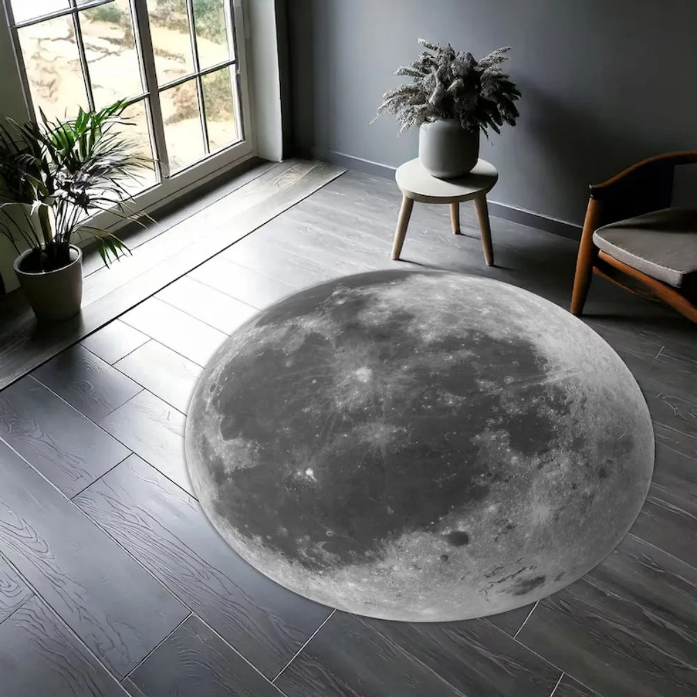 tapis rond moderne gris noir lunaire 40cm 80cm 120cm polyester polypropylèneextérieur décoration chambre maison
