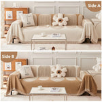 couverture canapé moderne rayures horizontales franges beige crème gris clair salon intérieur