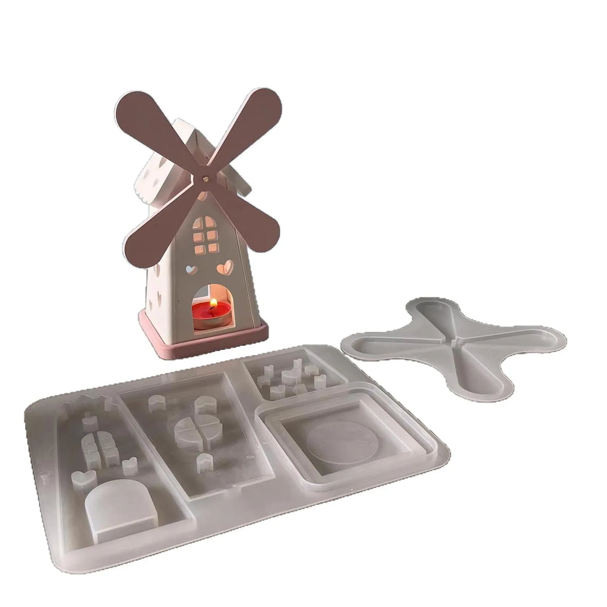 moulage silicone moulins vent décorations bougie blanc rose rustique charmant