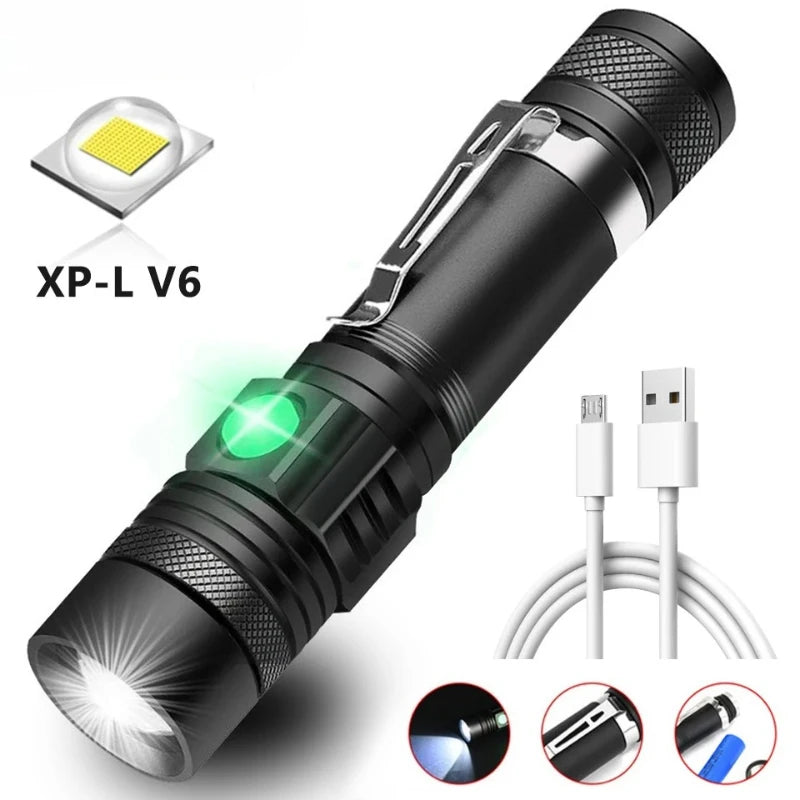 lampe torche rechargeable led noire zoom réglable camping randonnée bicyclisme