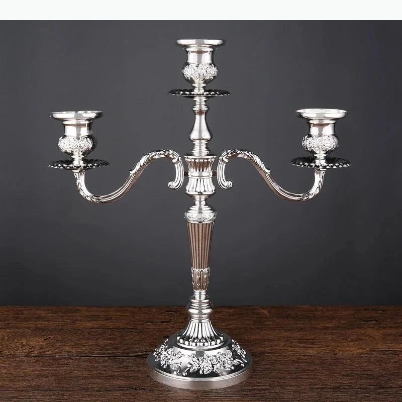 bougeoir cinq branches ornements floraux argent doré bronze classique décoration intérieure porte chandelle SUPPORT