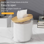 boîte rangement mouchoirs transparent bois minimaliste moderne papier texturé rouleau papier blanc naturel