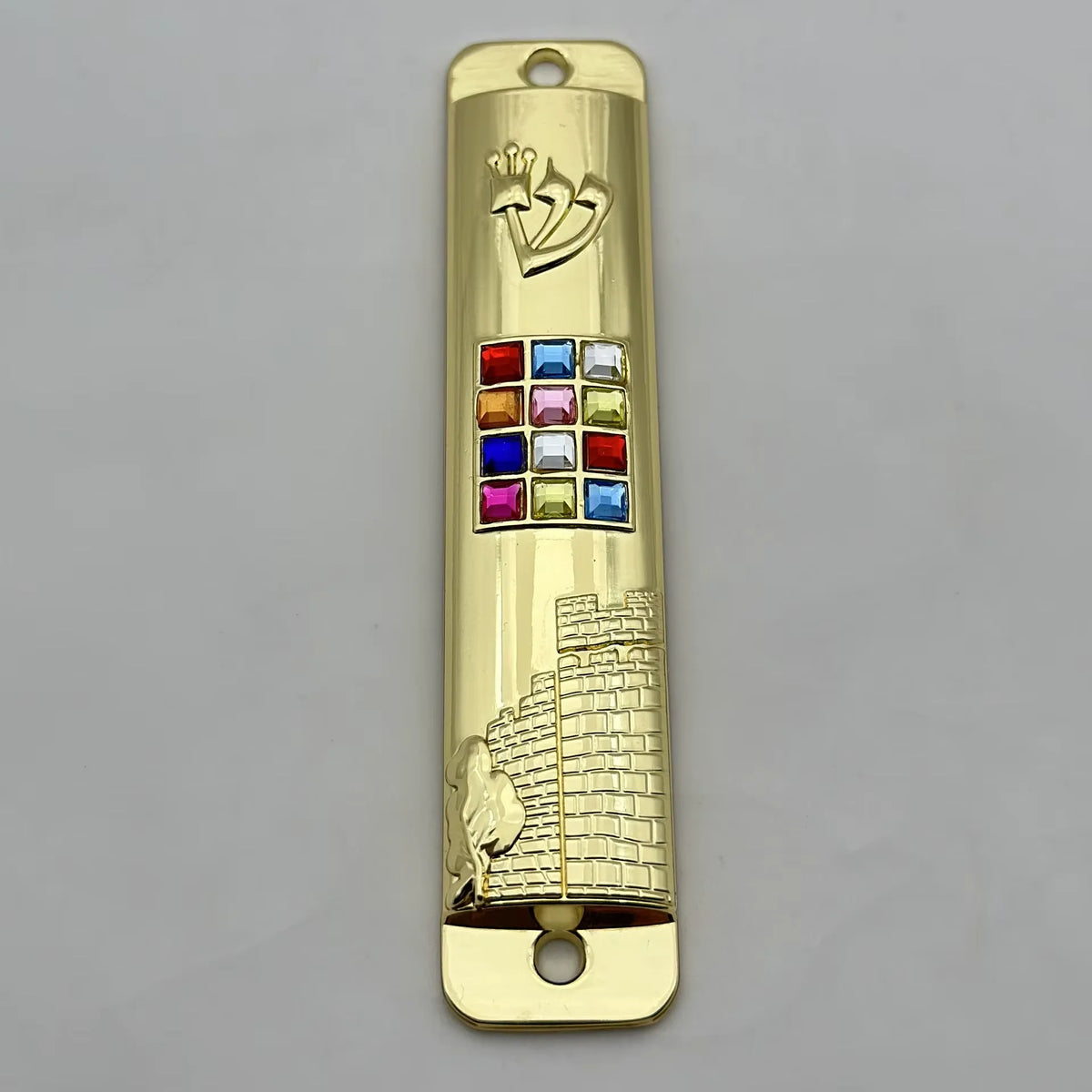 décoration maison mezuzah argenté doré relief architectural strass colorés traditionnel artisanal hanukkah