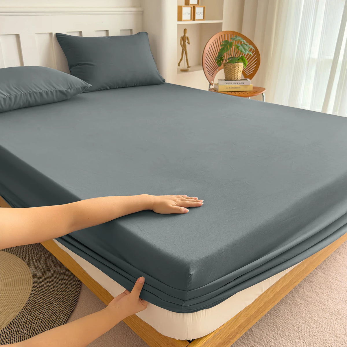 housse lit violet bleu marine gris uni anti acariens anti bactéries moderne 120x200 150x200