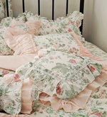 housses coussin fleur rose feuilles vertes vintage romantique opalescent adhésif rubans blancs coton carré