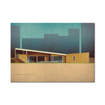 impression moderne architecture graphique toile minimaliste urbaine abstraite bleu turquoise ornemental 50x70cm