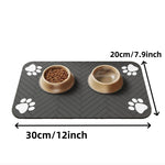tapis nourriture chien gris rayures pattes diagonales absorbant durable deux bols alimentation