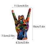 statues decoratives rock on main graffiti moderne bleu orange jaune noir vert blanc pop