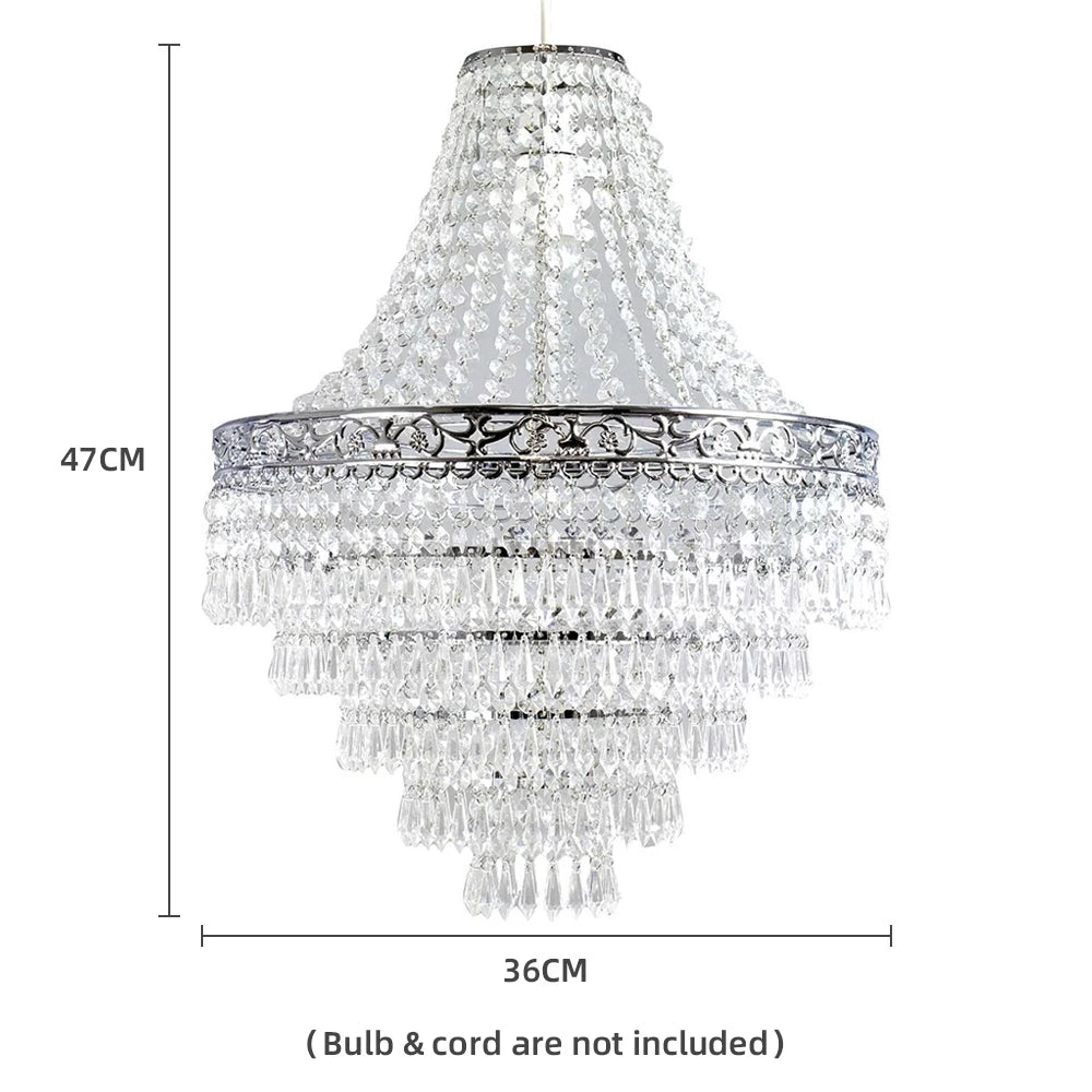 lampe suspendue transparente cristal motifs floraux classique baroque anneaux métalliques 36cm large 47cm haute