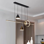 lustre led moderne suspension noir doré blanc minimaliste abatjour conique annulaire