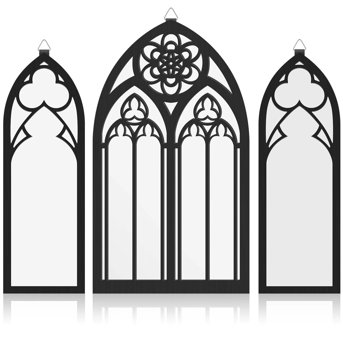 ensembles miroirs gothiques décoratifs noir argentés motifs floraux arches ajourées chambre coucher