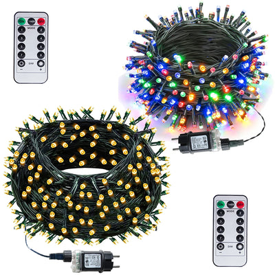 Guirlande lumineuse LED extérieure 50m illuminant un jardin la nuit