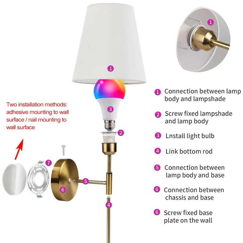 lampe murale moderne or blanc rechargeable rgb vis minimaliste led abatjour