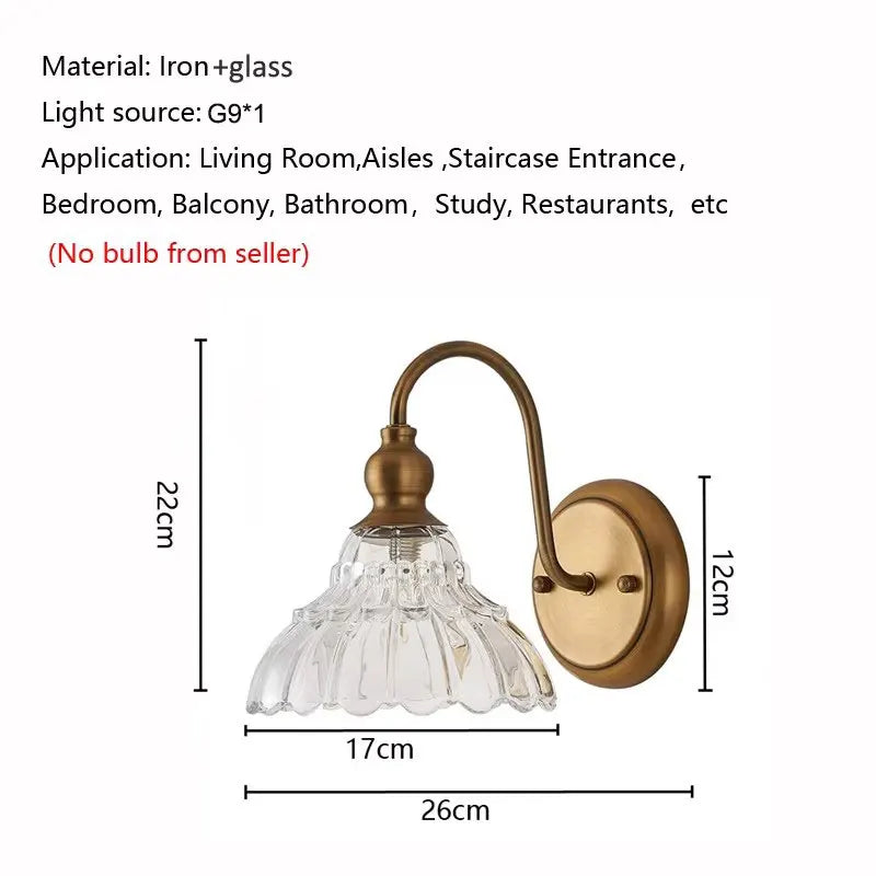 applique murale or transparent classique éclairage salle bain entrée source lumineuse fixée mur