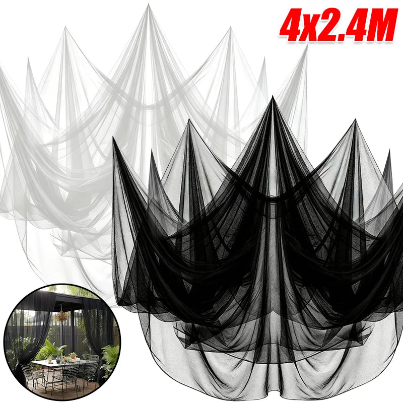 tissu voile polyester noir blanc protection plantes pergola jardin extérieur décoration ambiance halloween led