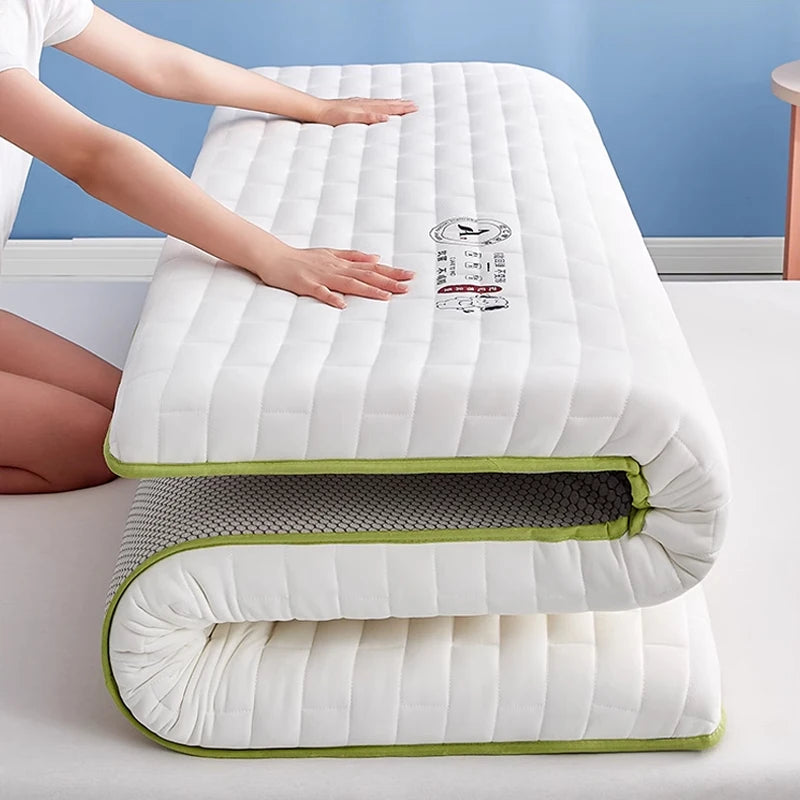 matelas mousse pliable sol chambre dortoir tapis couchage moderne blanc vert rayures confort