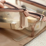 Sac cosmétiques multi usages pliable rose clair moderne poignée dorée fermeture glissière
