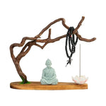 statue bouddha fleur lotus prière support bois artisanal naturel vert noir blanc brun