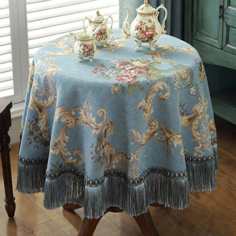 nappe table ronde brodée fleurs roses classique vintage 140cm 180cm 200cm 230cm blanc crème
