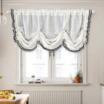 rideau blanc noir rayures horizontales franges broderie translucide classique vintage inclusion
