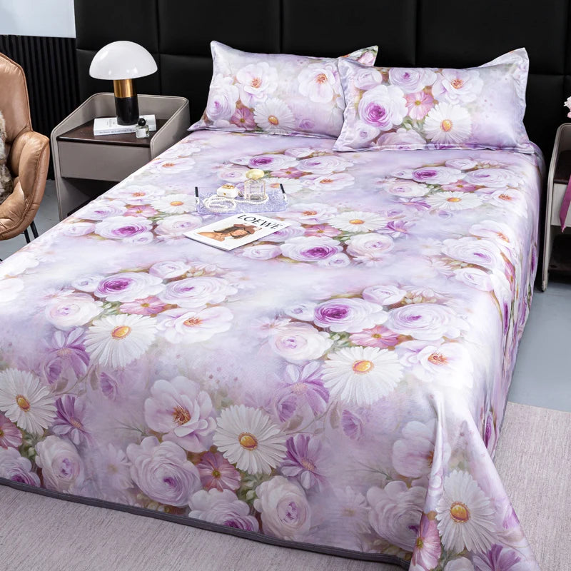 drap lit complet fleurs classique vert clair bleu clair beige violet rose adultes chambre