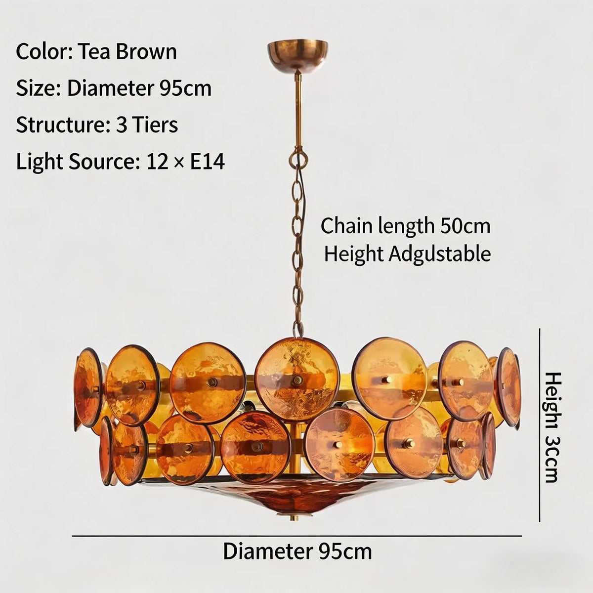 suspension lumineuse moderne élégante verre orange rond translucide chaîne métallique