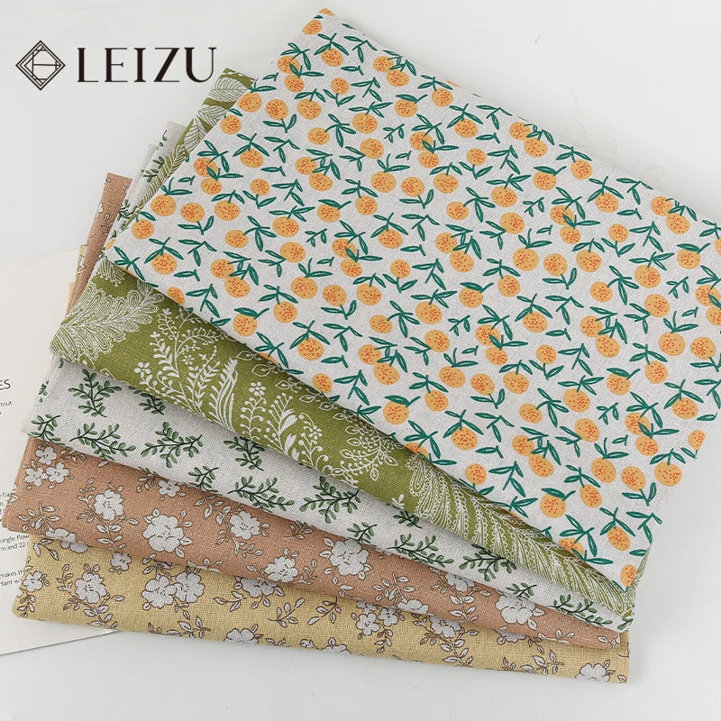 tissu coton lin floral orange feuilles blancs vintage naturel 180x150cm 45x150cm 90x150cm résistance abrasion